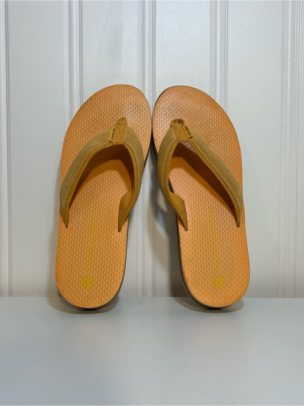 Tory Burch 70’s platform Women's Orange Tan rainbow sole Flip Flop thong size 12